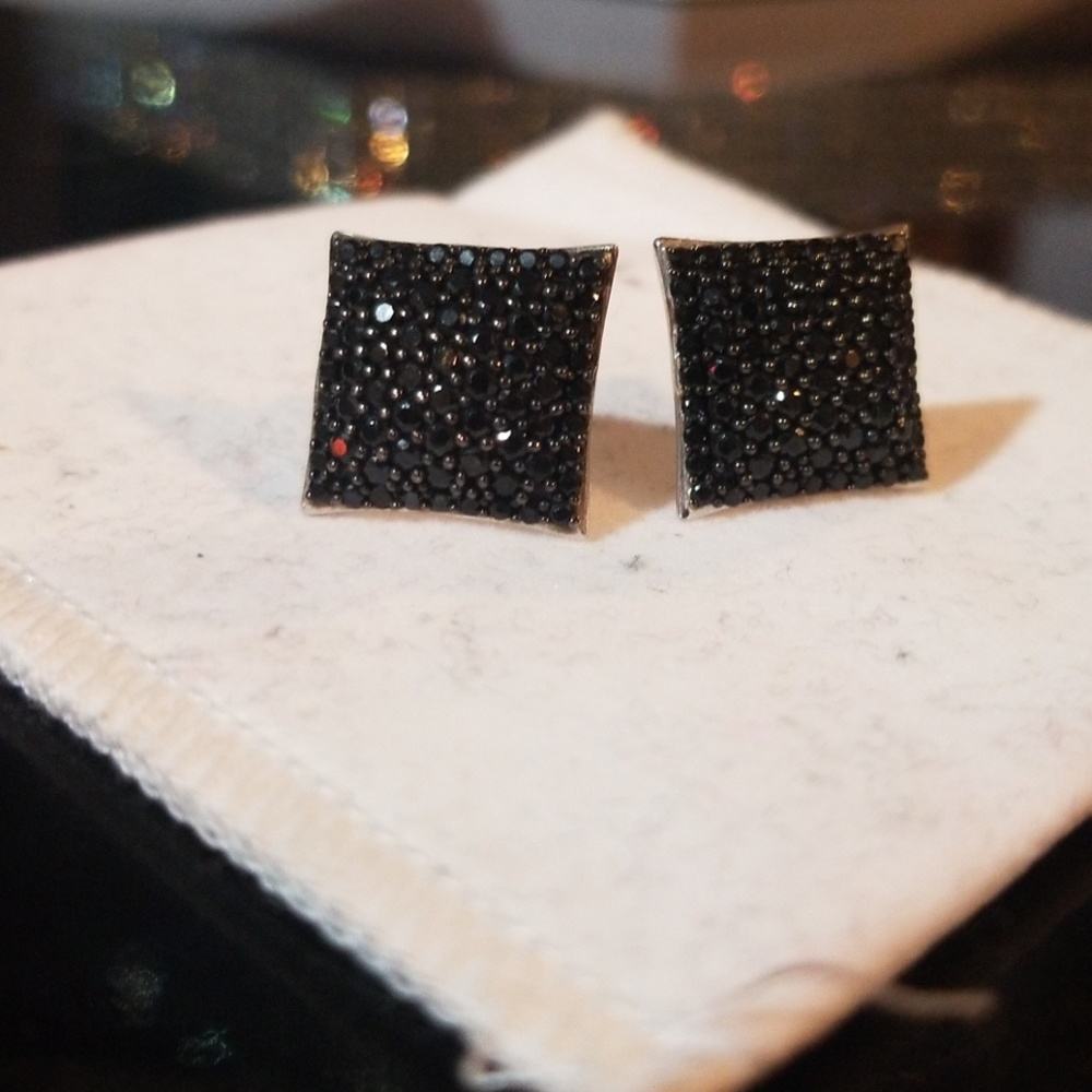 Gemporia Black Spinel Princess Cut Earrings